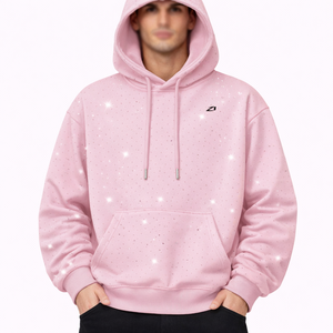 Sudadera con capucha rosa minimalista con pedrería para hombre, 400 GSM, forro polar de algodón, estilo oversize, streetwear, con cordón, proveedor de marca privada - Product Image 1