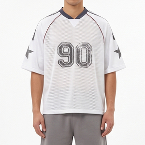 Camiseta de fútbol retro holgada de manga corta de malla de punto alta 100% algodón bordada lisa para hombre al por mayor - Product Image 1
