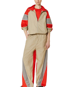 Ensemble de survêtement pour femme grande taille, rayé orange, rouge et or, à manches longues, avec fermeture éclair et poches latérales, coupe-vent – Grande Vente - Product Image 1