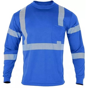 T-shirt de sécurité réfléchissant bleu à manches longues, vêtements de travail haute visibilité, chemise d'avertissement pour les équipes routières et de construction - Product Image 1