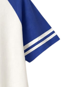 Customized Blue And <b>White</b> Women Cropped Polo T <b>Shirt</b> Raglan Sleeve Striped Sleeve Casual Cotton Top Button Placket Summer Tee - Product Image 6