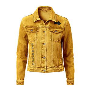 Veste en jean délavé style vintage avec col élégant, logo personnalisé, vente en gros, fabricant et fournisseur de vêtements de mode - Product Image 3