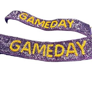 Cotton Glass Beaded Purple and <b>Yellow</b> Handmade Sports Style Purse Strap Bag Accessory with Customization Perfect for Gameday - Product Image 1