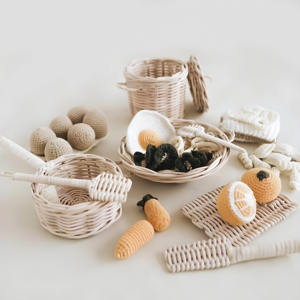 Assiettes en rotin tressées à la main, jouets de cuisine pour filles, mini-assiettes pour jeux d'imitation pour enfants - Product Image 3