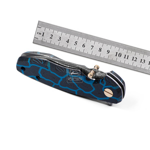 Couteau pliant de camping haut de gamme DIY OEM en acier Damas, lame Drop Point, manche en Micarta anti-traces de doigts, 18,5 cm de longueur totale, étui en cuir - Product Image 2