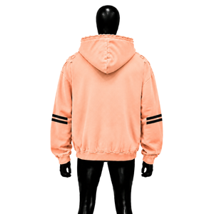 Sweat à capuche oversize pour homme en coton French Terry, effet vieilli couleur pêche, respirant, style décontracté automne, avec poches, coupe classique, modèle pull-over - Product Image 2