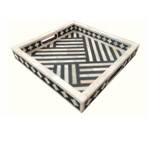 Plateau incrusté d'os de conception rectangulaire faite à la main plateau de service thé café boisson froide hôtel Restaurant plateau d'événement de mariage pour la cuisine - Product Image 2