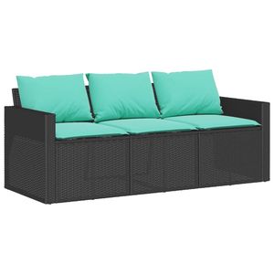 Canapé de jardin moyen en noir avec rotin PE bleu et coussins - Product Image 2
