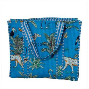 Women's Large Cotton Quilted Tote <b>Bag</b> Sustainable Sturdy Leather Bohemian Style with Fashionable Handles for Grocery Shopping - Product Image 4