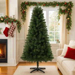 Árbol de Navidad Artificial Clásico Verde de 1.8 m sin Luces con 490 Puntas de PVC y Soporte de Plástico de 4 Patas para Decoraciones Navideñas - Product Image 1