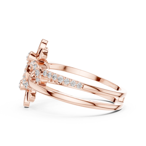 TWIN FLORAL <b>INFINITY</b> LAB GROWN DIAMOND RING SET 18KT <b>ROSE</b> GOLD RHODIUM PLATED MINIMALIST ENGAGEMENT PARTY WEDDING DAILY USE for - Product Image 2