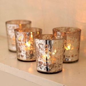 Portavelas de Cristal Mercurizado de Lujo al por Mayor, Portavelas Vintage con Diseño Moteado para Centro de Mesa de Boda, Decoración del Hogar - Product Image 1