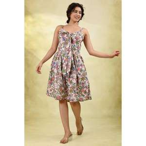 Vestido Floral Ajustado y Evase, Ecológico y Lavable para Mujer, Vestido Midi sin Mangas con Cintura Ajustable, Vestido Casual de Verano - Product Image 5