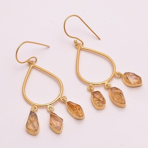 Raw Citrine Gemstone Ethnic Wedding Engagement Drop <b>Earrings</b> Indian Handmade 14K Gold Plated wholesaler bulk - Product Image 1