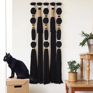 Macrame <b>Wall</b> Hanging Black Sphericity Cotton Tassels Textile Hanging - Product Image 2