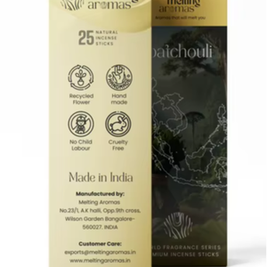 Bâtonnets d'encens Patchouli indiens - Bois de bambou - Usage religieux - Biologique - Écologique - 100% naturel - Product Image 1