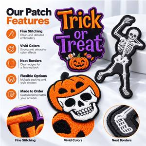 Parches Personalizados de Halloween con Diseños Bordados de Calabaza, Esqueleto y Murciélago para Regalos Promocionales, Fiestas y Eventos de Halloween - Product Image 4