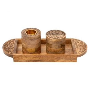 2026 Best Selling Acacia Wood Mubkhar with Acrylic Box & Round Tray Luxury Arabic Bakhoor Incense <b>Burner</b> Gift Set for Ramadan - Product Image 3
