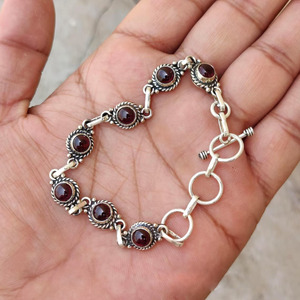 Natural Garnet 925 Sterling Silver Adjustable <b>Bracelet</b> Handmade Gemstone Jewelry Elegant Designer <b>Boho</b> <b>Bracelet</b> for Women & Men - Product Image 1