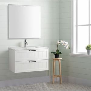 Mobile Bagno Moderno da Parete 31.5 Pollici con Doppio Cassetto, Specchio e Lavabo Integrato, Chiusura Ammortizzata, Stile Decorativo - Product Image 2