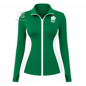 Iota Phi Lambda <b>Women's</b> Green Workout Set With <b>White</b> Contrast Side Panels Full Zip Jacket High Waist <b>Leggings</b> Activewear Set - Product Image 2