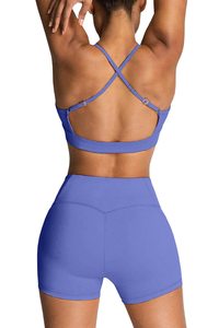 Conjunto de Yoga sin Costuras de 2 Piezas, Top Corto de Cintura Alta y Pantalones Cortos, Color Sólido, Espalda Cruzada, Ropa Deportiva para Mujer - Product Image 5