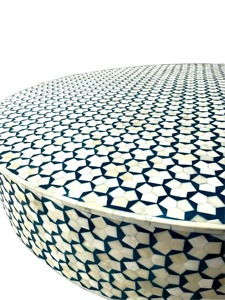 Table basse en os incrusté, design moderne, forme ronde, fabrication artisanale, table centrale décorative, meubles en os incrusté, décoration de salon - Product Image 4