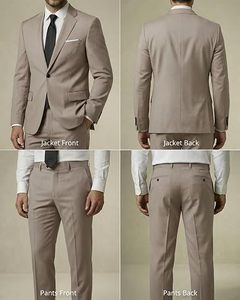 Traje de Negocios para Hombre, Estilo Británico, Cuello Solapa, Corte Entallado, Color Beige, Antiarrugas, de Viscosa/Poliéster, con Botonadura Sencilla - Product Image 3