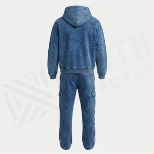 Custom Oversized Cropped Acid Wash <b>Distressed</b> Vintage Streetwear Hoodie Sweatpants Two Piece Set Men Winter Cotton Fit - Product Image 2