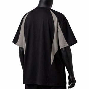เสื้อยืดคอกลมแขนสั้นทรงปกติสำหรับผู้ชาย ผ้าเจอร์ซีย์คอตตอน 100% ดีไซน์สีตัดต่อแบบถัก ระบายอากาศได้ดี สวมใส่สบาย สีดำ สีเทา ดีไซน์เรียบง่าย - Product Image 5