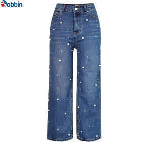 Pantalones Vaqueros Casuales de Verano para Mujer, Talla Grande, Cintura Alta, Rectos, con Cuentas y Pedrería - Product Image 1