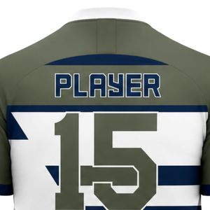 Maillot de football vert olive et blanc à manches courtes avec détails bleu marine, respirant, uniforme d'équipe pour l'entraînement et les matchs - Product Image 6