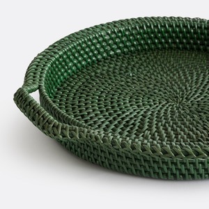 Plateau de service rond en rotin vert tressé à la main, écologique, avec poignées, pour café, hôtel, vente en gros, fournisseur durable - Product Image 2
