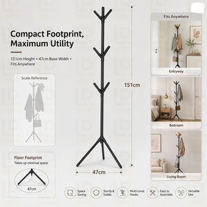 Modern Freestanding Metal Coat Rack Tree with 9 Hooks Black Entryway <b>Hat</b> Jacket Bag Organizer <b>Stand</b> - Product Image 6