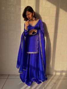 Ensemble Salwar Kameez Sharara en soie Fendy moderne brodé bleu pour femmes avec dupatta, tenue ethnique pour fête, Diwali, remise de diplôme, mariage - Product Image 5