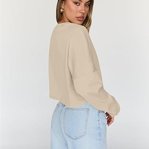 Sudadera Corta de Algodón 100% Impermeable para Mujer con Logo Personalizado, Transpirable, Cuello Redondo, Estilo Urbano y Hombros Caídos - Product Image 4