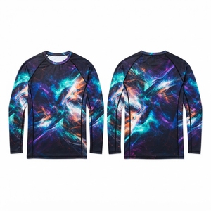 เสื้อรัดรูปแขนยาวสำหรับผู้ชาย ลายชนเผ่าสีน้ำเงิน พิมพ์ด้วยเทคนิค Heat-Transfer แห้งเร็ว เหมาะสำหรับ MMA BJJ ป้องกันรังสียูวี UPF50 เป็นมิตรต่อสิ่งแวดล้อม - Product Image 2