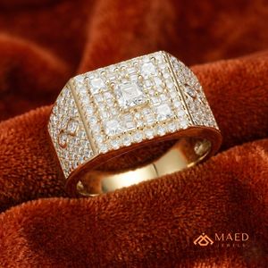 <b>Gold</b> Plated Moissanite <b>Ring</b> Princess Cluster Statement Band Iced Out Wedding <b>Cocktail</b> Jewelry for Men Gift Square Design Wedding - Product Image 4