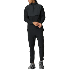 Conjunto Deportivo para Hombre con Capucha y Cremallera Completa, Resistente al Viento, en Poliéster Negro para Otoño - Product Image 1