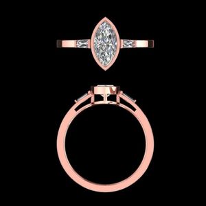 Anillo de Compromiso Moderno de Oro Rosa de 14k/18k con Diamante Marquise de 1.11 Quilates, Engaste Minimalista con Detalles de Baguette, Joyería Nupcial - Product Image 1