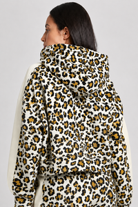 Sweat à capuche zippé en molleton pour femme, imprimé léopard blanc et jaune, style streetwear décontracté, personnalisable, pour l'hiver - Product Image 2