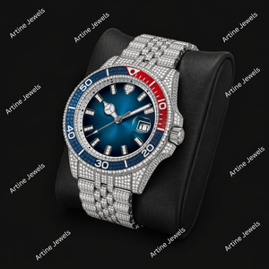 Reloj de Buceo Blue Diamond, Reloj de Pulsera de Lujo con Brazalete Plateado, Reloj de Diseño Premium, Accesorio de Moda con Cristales - Product Image 3