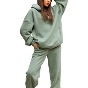Conjunto Deportivo de Algodón para Mujer, Color Sólido, Cuello Redondo, Manga Larga, Pantalones con Cordón, Estilo Casual para Otoño, Corte Holgado - Product Image 3