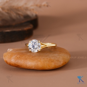 Anillo de compromiso solitario con diamante redondo cultivado en laboratorio E VVS2, oro amarillo macizo, tallo dividido de 4 puntas, CVD HPHT, joyería nupcial para mujer - Product Image 2