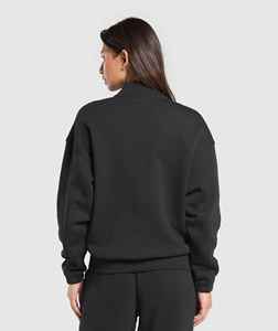 Chándal con Capucha para Mujer, Color Negro, Manga Larga, Cierre de Cremallera de un Cuarto, Ropa Casual de Otoño, Corte Regular, con Bolsillos Laterales - Product Image 3