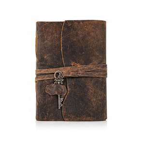 Carnet en cuir vintage fait main, papier à bords frangés, carnet de croquis, Grimoire, Livre des Ombres, journal avec fermeture à clé - Product Image 5