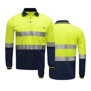 Chemises polo de travail pour hommes à manches longues avec bandes réfléchissantes de sécurité, vêtements de travail pour la construction, uniforme de sécurité, chemises polo de travail - Product Image 1