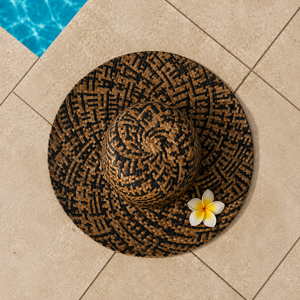 Chapeau de soleil unisexe en paille de lontar naturelle, brodé à la main, style ethnique, idéal pour l'été, la plage, les voyages et les activités de plein air, protection solaire, style Bali - Product Image 1