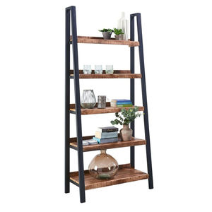 Estantería de 4 niveles con gabinete de almacenamiento, estantería moderna con aspecto de madera, unidad de estantería con marco de metal negro para sala de estar - Product Image 5