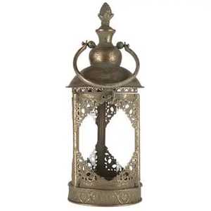 Stainless Steel Moroccan Cutout Metal Top <b>Red</b> Glass Panel Hanging Tabletop Hurricane <b>Candle</b> Lantern Handmade Heat Resistant - Product Image 3